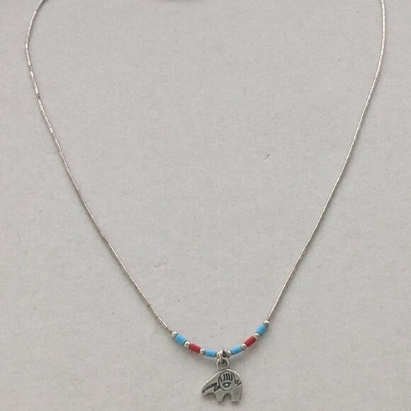 Liquid Silver 925 Fetish Bear Native Tribal Turquoise Coral Necklace